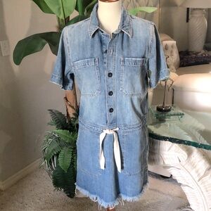 SZ S NWOT LUCKY BRAND DRAWSTRING DRESS POCKETS DISTRESSED COLLARED BUTTON UP
